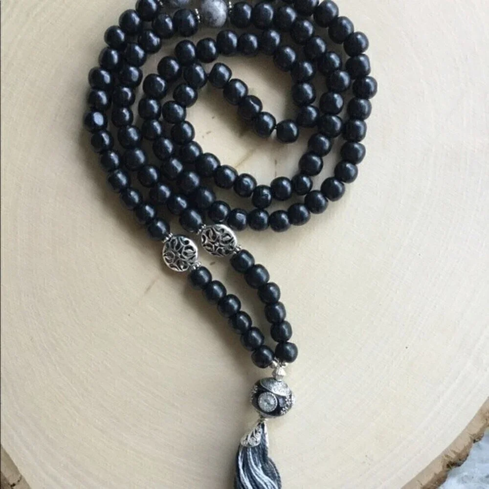 Black‎ Handmade Wood Mala 108 Beads